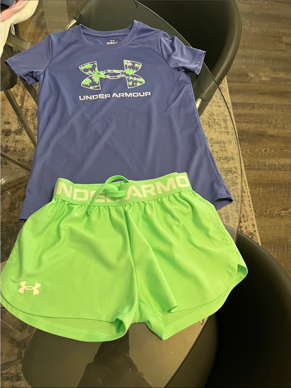 Under Armour Girls Blue Tee & Neon Green Shorts Matching Set